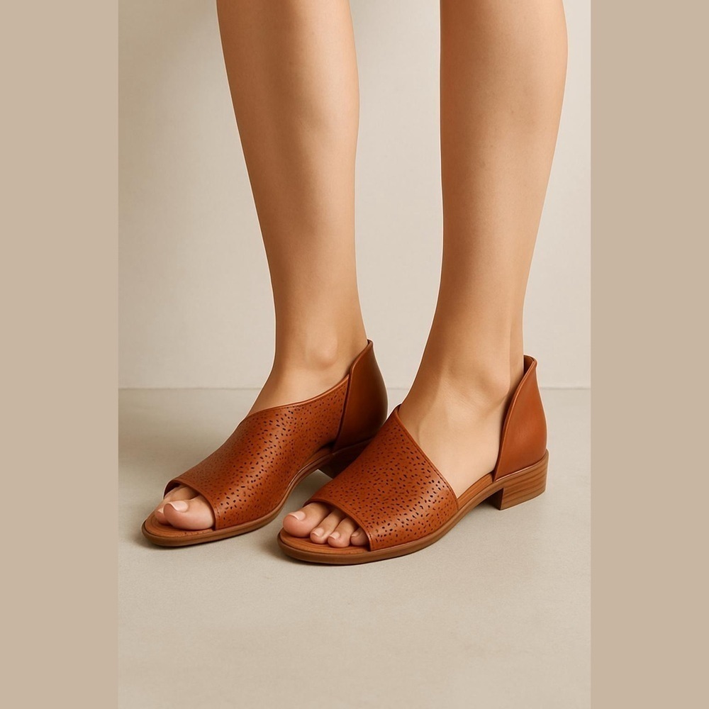 WANDERLUST Cut Out Perforated Sandal brown cognac Sz EU 37 EUC